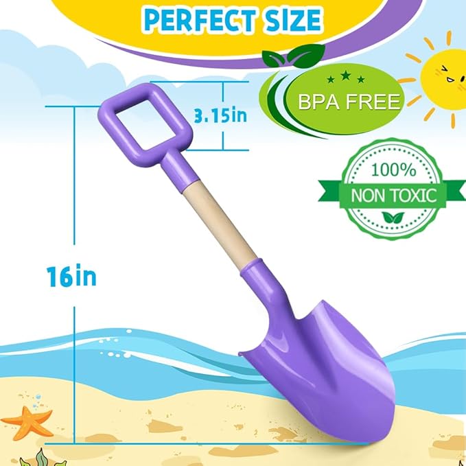 Dilabnba 16Inch Kids Beach Spades Sand Shovels, Jumbo Sturdy Wood Handle ABS Plastic Shovels Scoops Tools for Digging Beach Sandbox Snow, Sandbox Garden Toys Set for Toddlers Kids 3-10(2PCS)