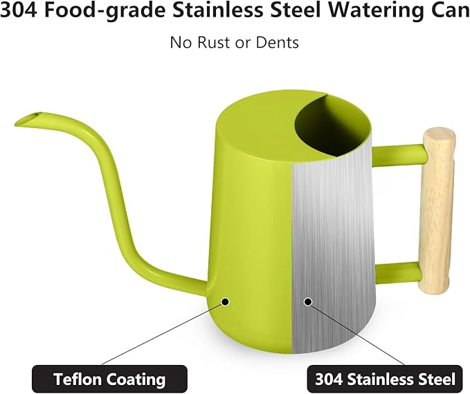 Watering Can Indoor Plants, 35oz Small Stainless Steel Metal Watering Can Modern Decorative Watering Pot with Long Spout for Indoor House Plant Bonsai Garden Flowers (Bright Green)