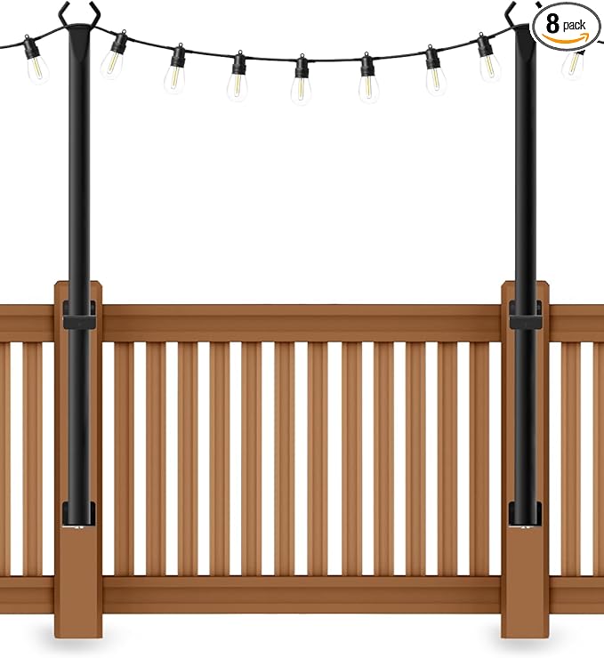 2 Pack 5 Ft String Light Poles, String Light Poles for Outside with Fixing Clips,Metal Poles for Outdoor String Lights, Hanging Light Poles for Deck Fence Garden Backyard Wall Bistro