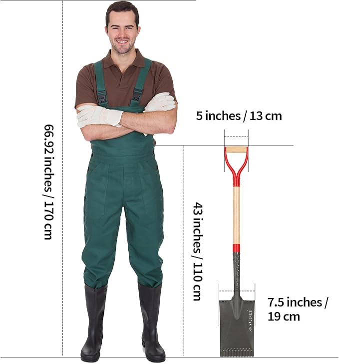 Flat Shovel - Square Point Shovel for Digging, Gardening, Planting & Edging, 43 inches