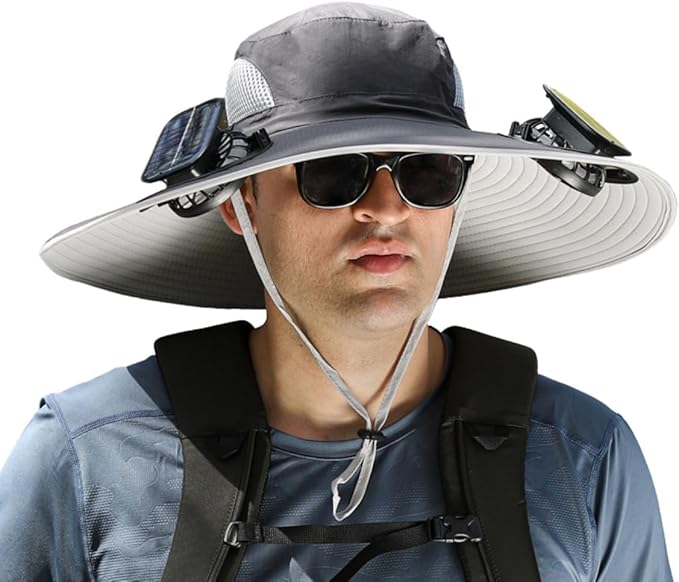 Wide Brim Solar Fan Outdoor Fishing Hat-Solar & USB Charging, Sunscreen Sun Hat with Fan, Solar Fan Hat Upf50+