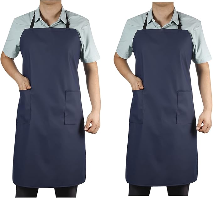 VWELL Waterproof Rubber Vinyl Apron W/ 2 Pockets - Lab Apron for DishWashing, Grooming 2Pack