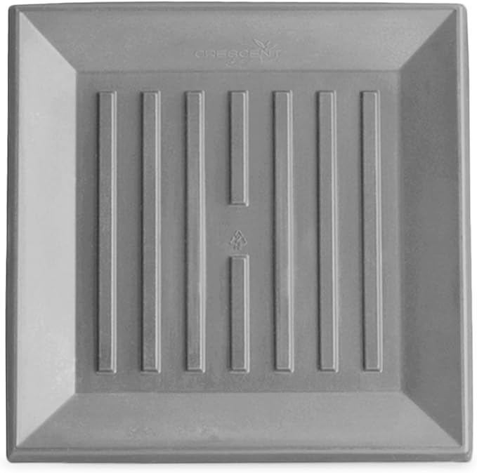 Crescent Garden Universal Square Plant Saucer, Gray Durable Drip Tray for Square Planter, Heavy-Duty Plastic Drainage Dish, Premium Indoor/Outdoor Flowerpot Saucer - 9'' Inner x 12.5" Outer (Ash)