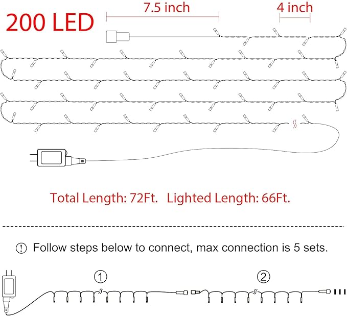 Minetom Christmas Lights, 66ft 200 LED Outdoor Christmas Tree Lights with Remote, 8 Modes Christmas String Lights Plug in Xmas Tree Lights with Timer for Outside Party Decor, Warm White & Multicolor
