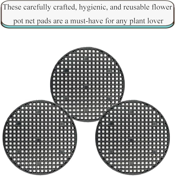 HAHIYO 10PCs 3.4Inch/8.5cm Black Round PP Plastic Flower Pot Hole Mesh Pad Bottom Grid Mat Bonsai Drainage mesh Hole Screens Gasket Prevent Soil Loss Breathable Gasket Drainage Netting for Bonsai