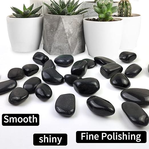 1-2.2 Inch Natural Polished Black River Rocks, 20LB Black Polished Pebbles for Garden Landscaping. Fish Tank Decorative River Rocks, Vase Filling Pebbles, Outdoor Decorative River Rocks