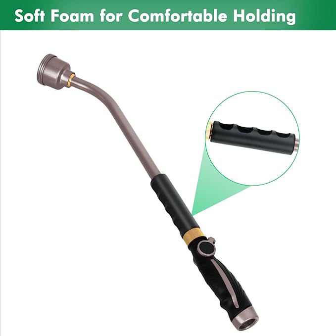 RESTMO Long Watering Wand, 24 Inches Gentle Soft Full Shower Sprayer Wand with Thumb Flow Control, Heavy Duty Metal Hose Wand for Hanging Baskets, Shrubs, Plants, Flowers, Garden and Lawn, Bronze