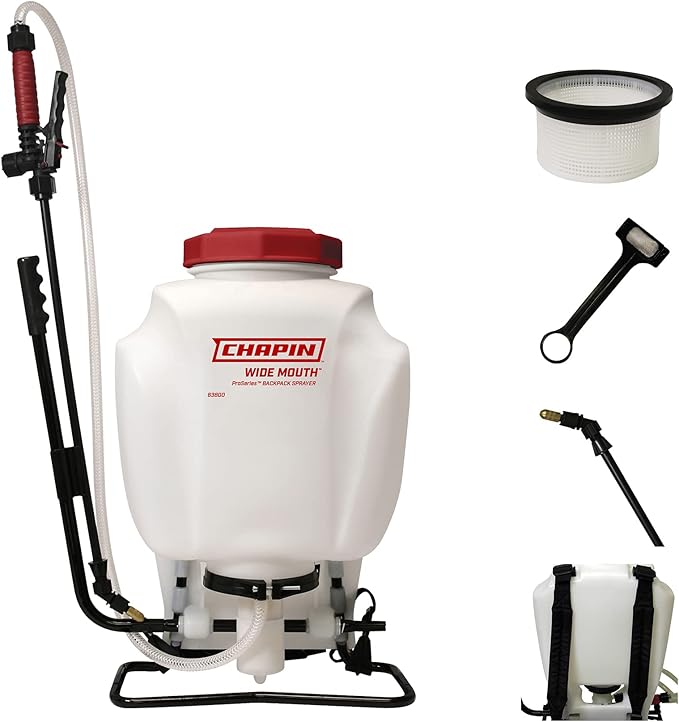 Chapin International 63800 Chapin ProSeries Wide Mouth Backpack Sprayer for Fertilizer, Herbicides and Pesticides, 4 gal, Translucent White