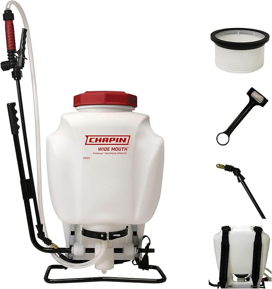 Chapin International 63800 Chapin ProSeries Wide Mouth Backpack Sprayer for Fertilizer, Herbicides and Pesticides, 4 gal, Translucent White