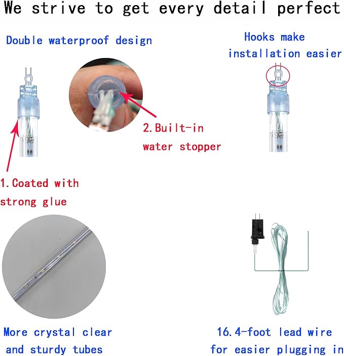 Kwaiffeo Icicle Lights Outdoor, 24 Tubes(Equivalent to Pack of 3 8-Tube) Meteor Shower Lights for Xmas Halloween Decorations Yard Party Tree, Multi Color(Purple Blue Green White)