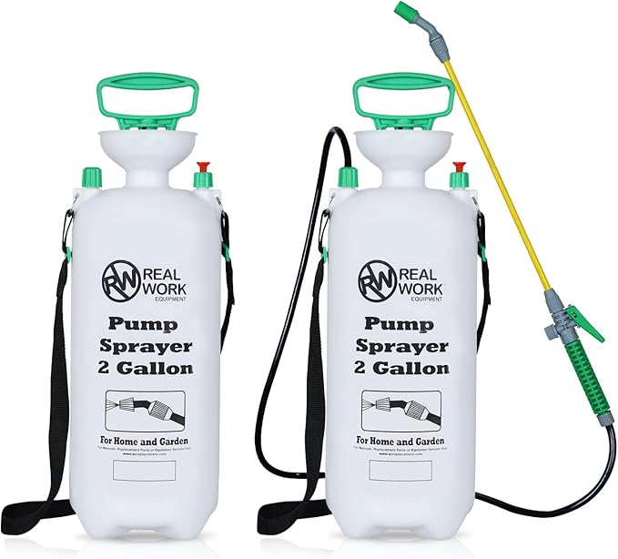 REALWORK 2pk 2-Gallon Handheld Tank Sprayer with Easy-Carry Shoulder Strap for Lawn, Garden, Yard, in Translucent White