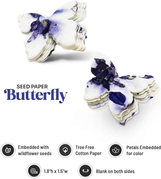 Butterfly Seed Paper – 50pcs Small Purple Plantable Wildflower, Writable & Plantable Gift for Moms, Plant Lover, & Teachers, Ideal for Weddings, Baby Shower, Memorial, & Celebrations