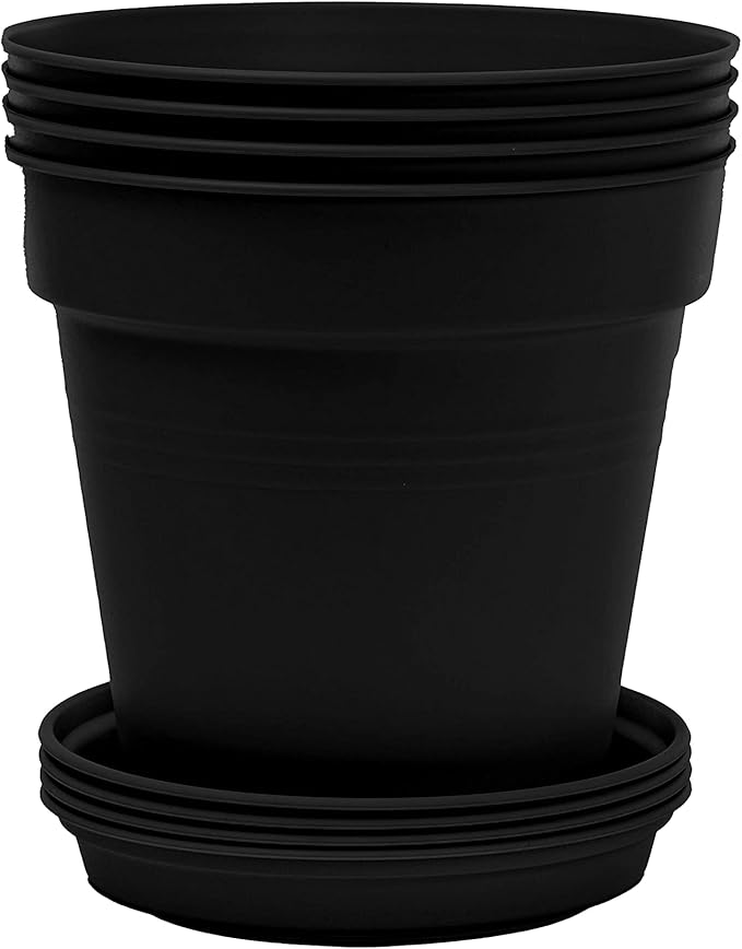 Mintra Home Garden Pots 4pk - Flowers, Herbs, Plants, Indoor, Outdoor, Colorful, Wholesale, Bulk (Black, 15cm Diameter (5.9in))