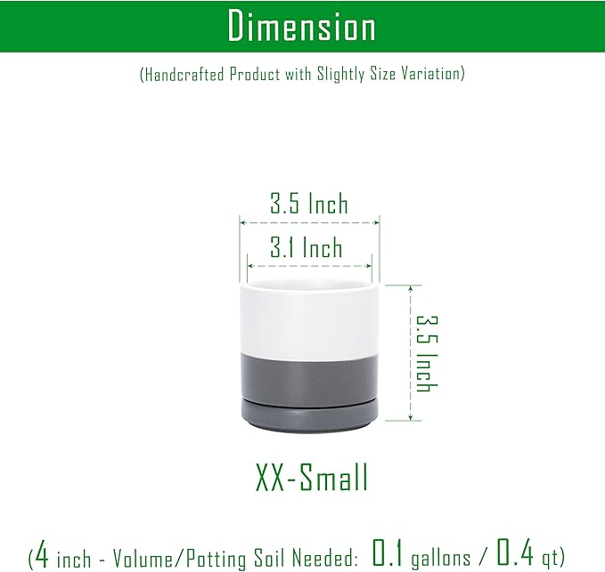 D'vine Dev Set of 3 Plants Pots, 3.5 Inch Ceramic Planter Pot for Plants with Drainage Hole and Saucer, White/Speckled Grey, 94-N-A-6