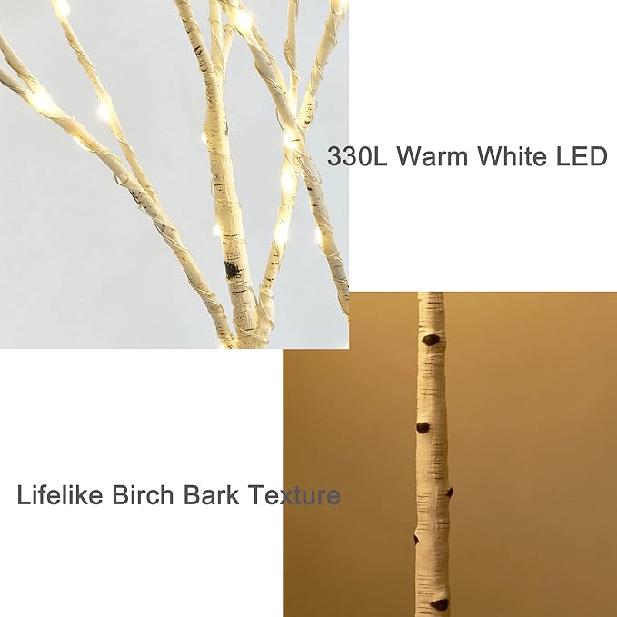 BAOLITVINE Lighted Birch Tree Plug in 330 Fairy Lights 6FT, White Tree with Lights for Indoor Outdoor Home Room Christmjas Easter Decoration