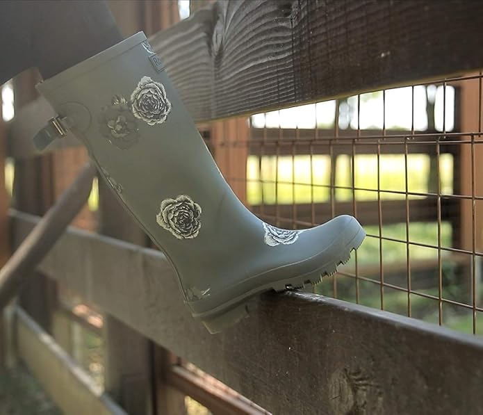 Rongee Rain Boots for Women Waterproof Garden Outdoor Mud Boots Printed with Adjustable Buckle