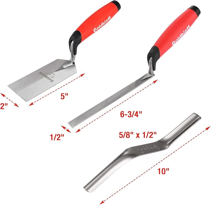 Goldblatt 6PCS Masonry Hand Tool Set - 11" x 5-1/2" Philadelphia Brick Trowel, 2PC Pointing Trowel, 5" x 2" Margin Trowel, 1/2" Tuck Pointing Trowel, 5/8” x 1/2” Convex Brick Jointer