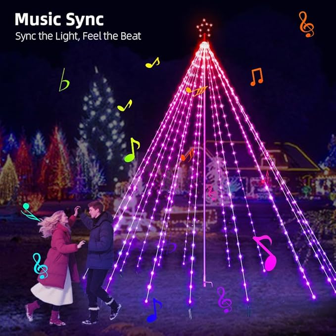 13.5ft,542 LEDs Smart Christmas Tree Lights Outdoor Pole set,App&Remote Control Large Waterfall String Lights,DIY RGB Colors,Music Sync,Timer,Waterproof Giant Tree Lights for Yard,Party,Xmas Decor