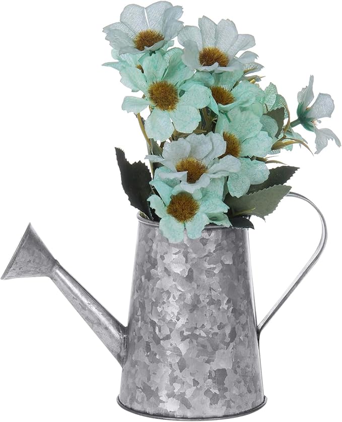 MyGift 5 Inch Mini Rustic Galvanized Metal Decorative Vase in Vintage Style Watering Can Design for Dried Flowers and Artificial Plants - Handcrafted in India (Pack of 2)