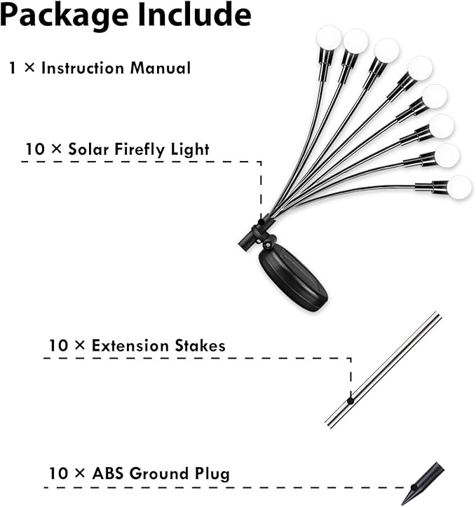 BOSSERN Solar Lights Outdoor Waterproof, 10 Pack Solar Garden Lights, Firefly Light Outdoor Waterproof, Twinkle Swaying Fairy Light for Yard Patio Pathway Garden Decoration (Warm White)