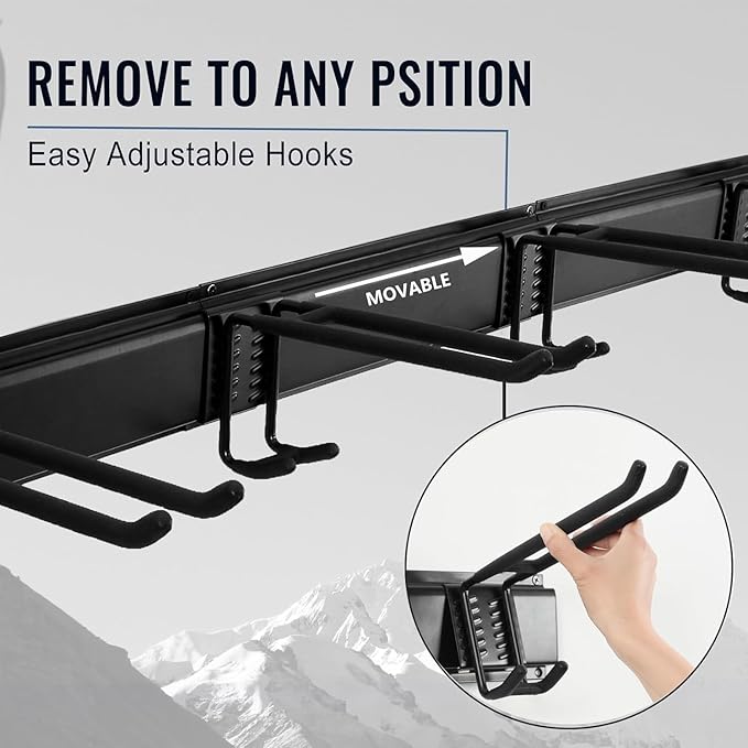 Wall Mount Tool Storage Rack, Garage Organization, Heavy Duty Garage Storage Tool Organizer, Garden Tool Wall Hooks and Hangers, Hold Up to 350lbs Black 2Pack