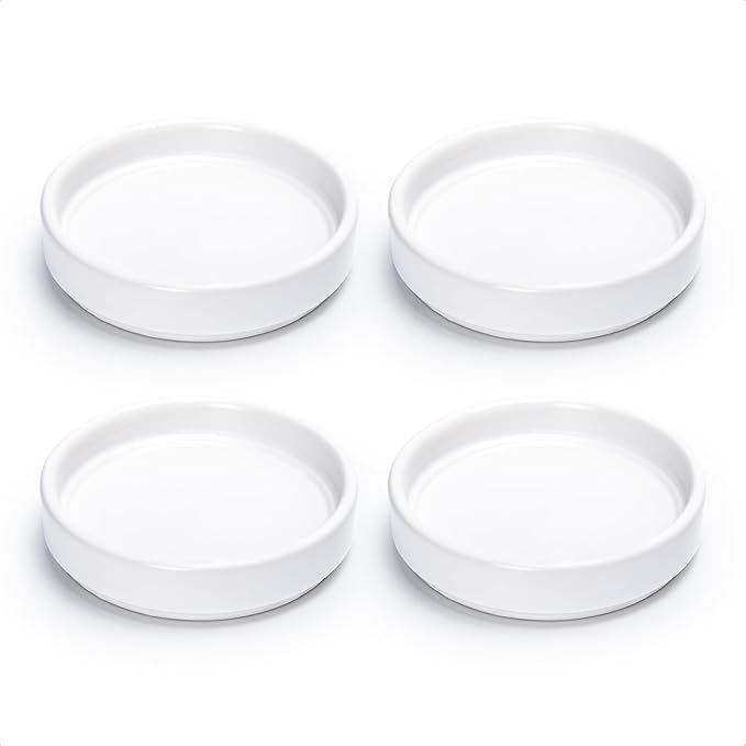 D'vine Dev Modern Round 3.7 Inch Ceramic Plant Pot Saucer, Planter Pot Drainage Tray for Indoor Plants, Set of 4, Matte White, 97-T-A-11