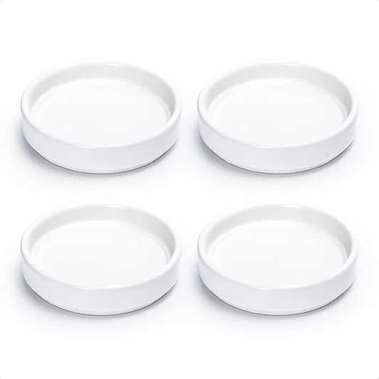 D'vine Dev Modern Round 3.7 Inch Ceramic Plant Pot Saucer, Planter Pot Drainage Tray for Indoor Plants, Set of 4, Matte White, 97-T-A-11