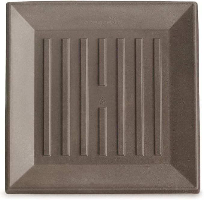 Crescent Garden Universal Square Plant Saucer, Modern XL Durable Drip Tray for Square Planter, Heavy-Duty Plastic Drainage Dish, Large Outdoor Flowerpot Saucer - 16'' Inner x 19.75" Outer (Mocha)
