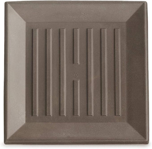 Crescent Garden Universal Square Plant Saucer, Modern XL Durable Drip Tray for Square Planter, Heavy-Duty Plastic Drainage Dish, Large Outdoor Flowerpot Saucer - 16'' Inner x 19.75" Outer (Mocha)