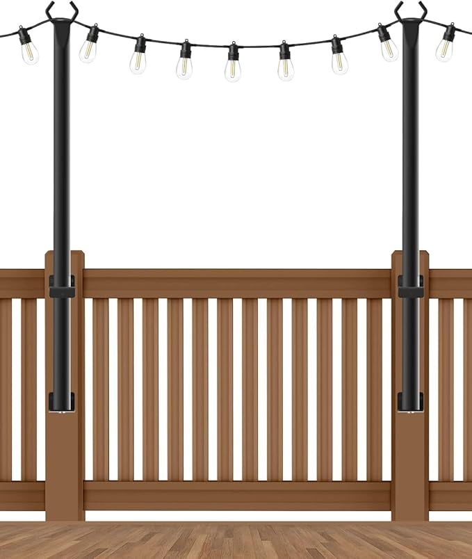 2 Pack String Light Poles,5Ft Metal Poles for Outdoor String Lights,Outdoor Light Poles with Post,Poles/Stand for Outside,Patio,Deck,Backyard,Garden Wedding,Party