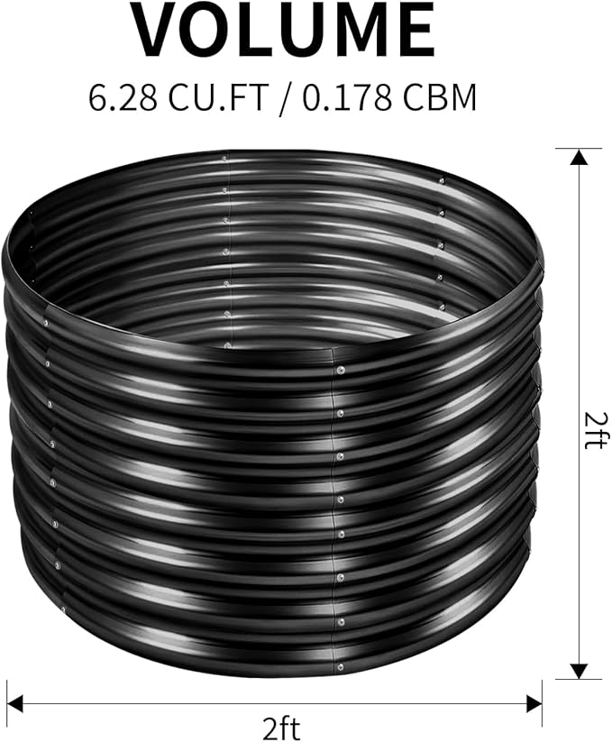 Land Guard 2×2×2ft Galvanized Raised Garden Bed Kit, Round Galvanized Planter Raised Garden Boxes Outdoor, Large Metal Raised Garden Beds for Vegetables, Grey