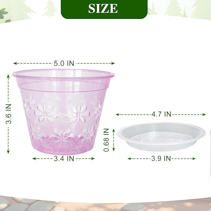 Orchid Pot, 8 Pack Orchid Pots with Holes & Saucers, Clear Plastic Pot for Repotting, Breathable Ventilation Planters for Phalaenopsis, Dendrobium & Oncidium Orchids(5 inch, red)