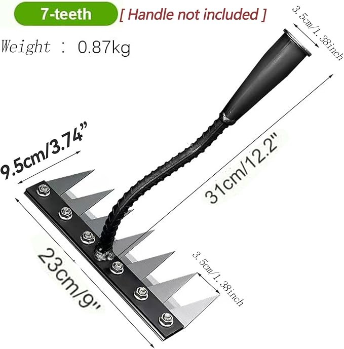 Gardenia Iron Weeding Rake 2.0, Iron Rake for Gardening and Weedings, 2025 Heavy-Duty Garden Hand Weed Puller Tool for Yard Lawn and Garden 5/6/7/8 Teeth Carbon Steel Garden Weeder Rakes (7 Tines)