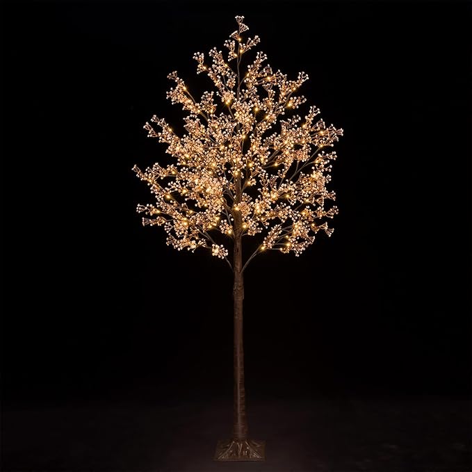 Lighted Baby's Breath Tree Set 4ft, 5ft and 6ft with 144/184/240 Warm White LED Lights for Holiday Decor - Dimmable, UL Certified, Waterproof - Ideal for Indoor and Outdoor Decoration