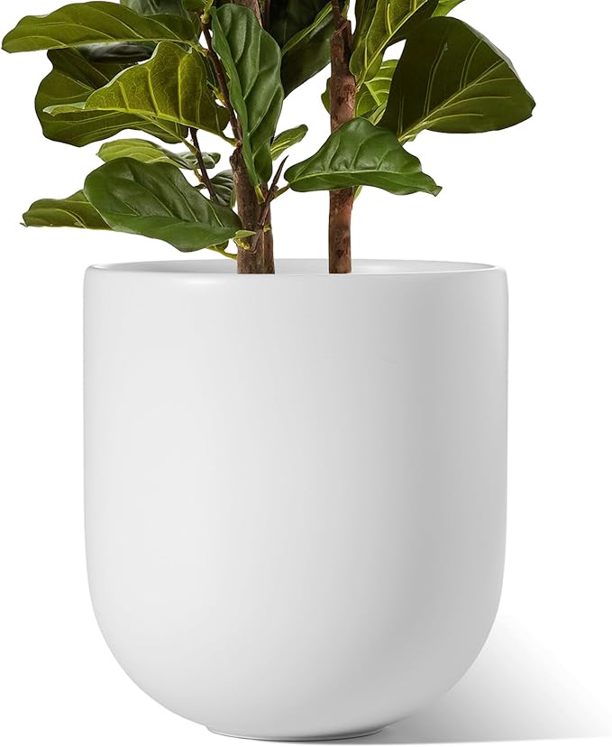 LE TAUCI 12 Inch Pots for Plants, Ceramic Large Planters for Indoor Plants, Indoor Plant Pots for Home Garden Patio Office, Planter Pots with Drainage Hole and Rubber Plug, White