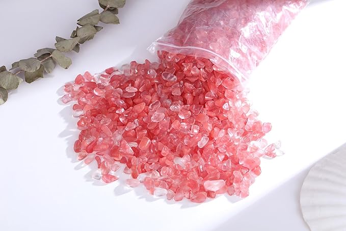 QINJIEJIE Cherry Quartz Crystals Chips Natural Stone Gravel Bulk Crushed Rocks Pieces Polished Quartz Stone 0.55Lbs Decorative Fish Tank Pebbles Vase Filler Irregular Shaped Tumbled Gemstone for Home
