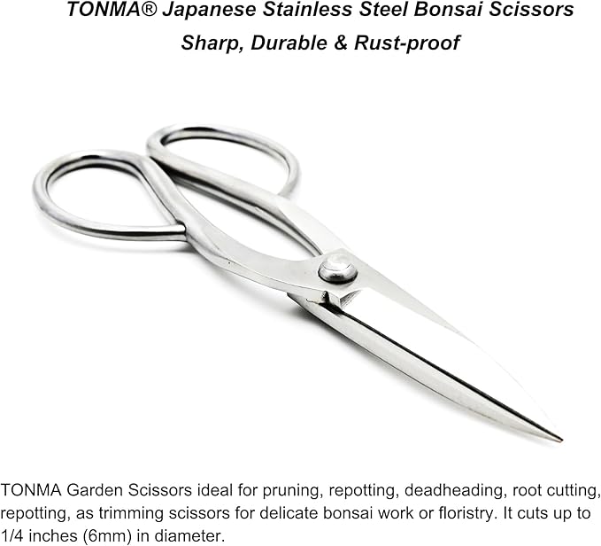 TONMA Ashinaga Bonsai Scissors [Made in Japan] 8 inch Soild Stainless Steel Hasami Pruning Shears Ultra Sharp & Rust-proof, Japanese Bonsai Garden Tools