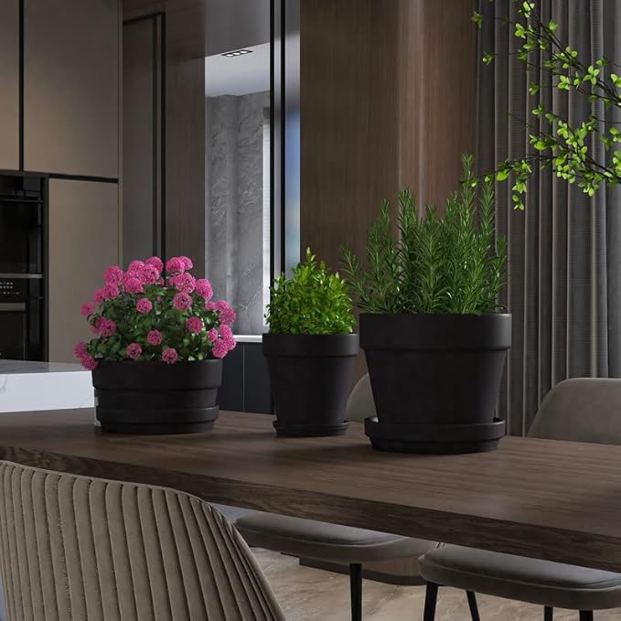 Fcacti 6 Pack Black Terra Cotta Pots with Saucer, 4.5 Inch Clay Planters with Drainage Hole for Indoor/Outdoor Plants, Succulent, Cactus, Flower Pots