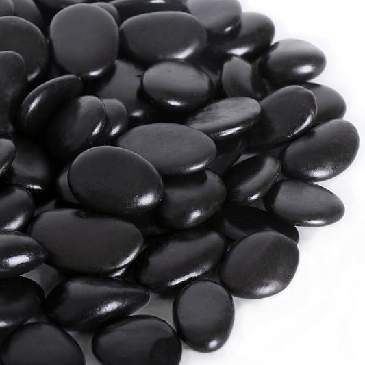 Calofulston 15LB Black Rock, Small River Stones Pebbles for Plants, Vases, Landscaping, Highly Polished Decorative Rocks, 1-1 3/4 Inch