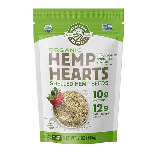 Manitoba Harvest Organic Hemp Seeds, 7oz, 10g Plant Based Protein and 12g Omega 3 & 6 per Srv, smoothies, yogurt & salad, Non-GMO, Vegan, Keto, Paleo, Gluten Free