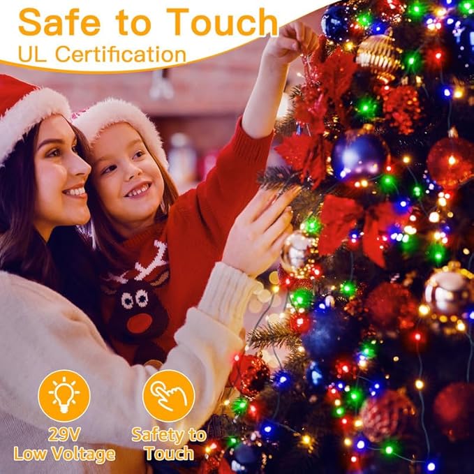 Ollny Christmas Lights, 198 FT 600 LED Outdoor Waterproof Plug in Christmas Tree Lights with 8 Modes Remote Timer, String Lights for House Yard Outside Indoor Xmas Decorations Multicolor