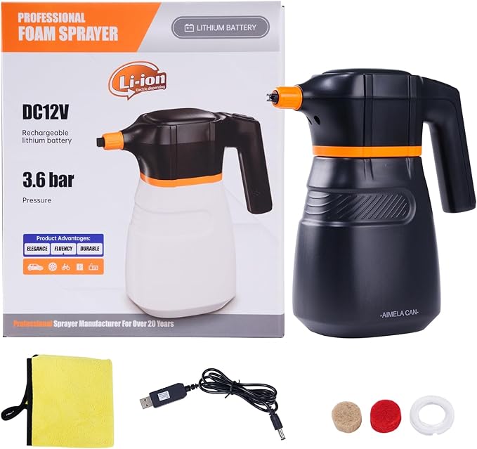 2L Electric Foam Sprayer Acid&Alka Resistant HDPE Sprayer Bottle USB Rechargeable Portable Pump Spray Multi-Function for Car Detailing, Garden Watering, Home Cleaning (Black)