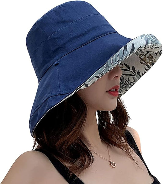 Women Wide Brim Sun Hats Metal Wired Edge Summer UV Protection Beach Fishing Hat for Hiking Garden Travel Chin Strap