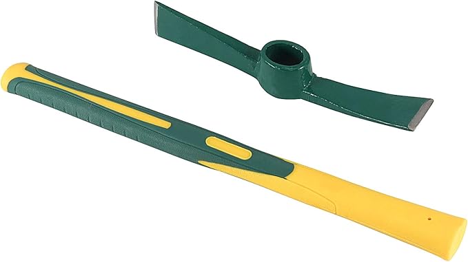 ZOENHOU 2 PCS 15 Inch Solid Pick Mattock, Forged Garden Pick Axe, Weeding Mattock Adze Hoe with Heavy-Duty Rubber Handle for Weeding Cultivating Camping