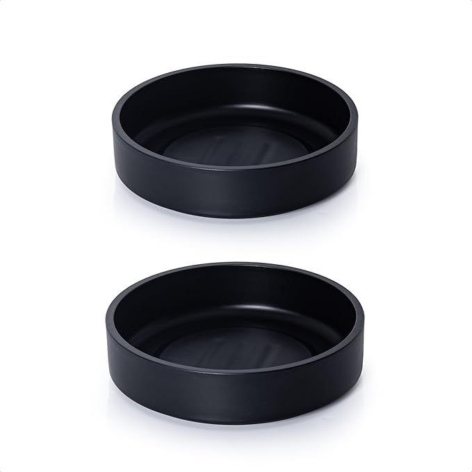Phoenix Vine 6 Inch Plastic Plant Saucer Water Drip Tray, Heavy Sturdy Round Plant Drainage Tray for Indoors Outdoor, Set of 2, Matte Black, 21-TY-6B-2