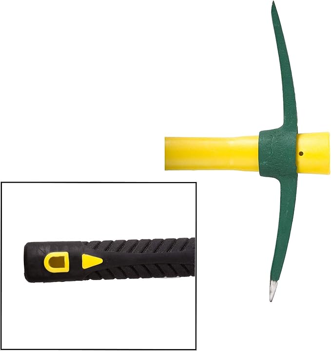 KINJOEK 15 Inch Pick Mattock Hoe, 1.4Lbs Forged Weeding Garden Pick Axe Pickaxe with Fiberglass Handle for Digging Loosening Soil, Gardening, Camping or Prospecting