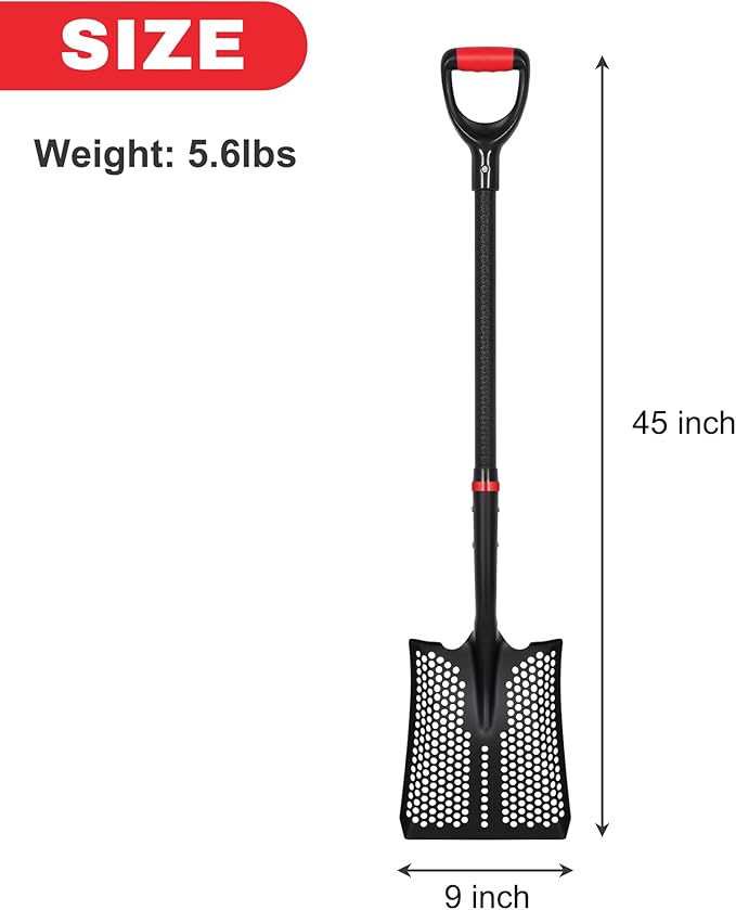 SHARK ATTACK Heavy Duty Sifting Shovel, 45 Inch Powder Coated Steel Mesh Shovel with D-Grip Handle for Beach, Soil & Chicken Coop, Farm Goat Stall Sand Poop Cleaning