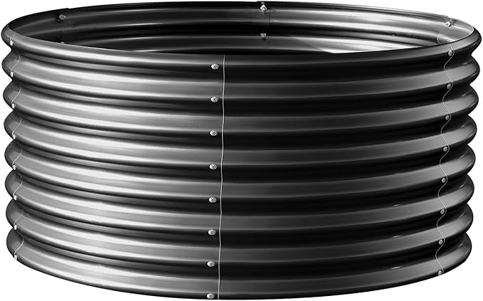 Land Guard 3×3×2ft Galvanized Raised Garden Bed Kit, Round Galvanized Planter Raised Garden Boxes Outdoor, Large Metal Raised Garden Beds for Vegetables, Grey
