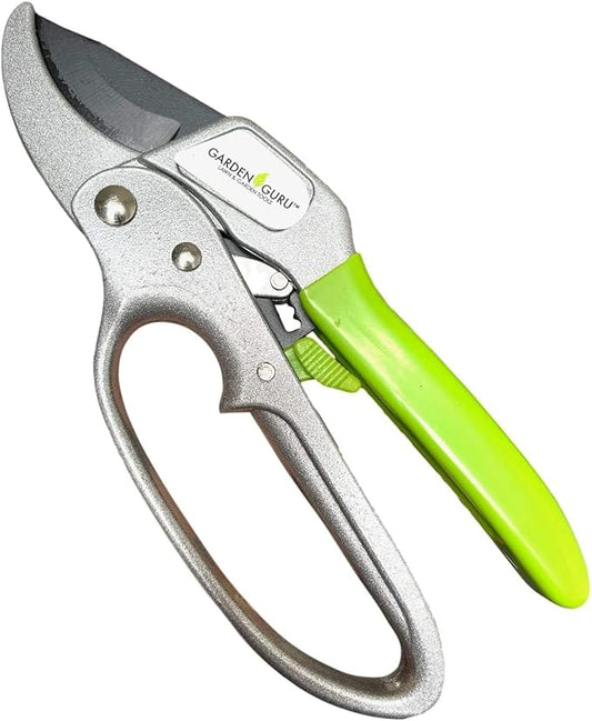 GARDEN GURU Professional Ratchet Pruning Shears Clippers – 4X Cutting Power – Ratcheting Garden Anvil Pruners Scissors - Ergonomic Grip - Makes Tough Cuts Easy - Great for Seniors & Arthritic Hands