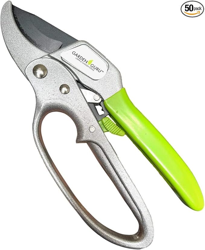 GARDEN GURU Professional Ratchet Pruning Shears Clippers – 4X Cutting Power – Ratcheting Garden Anvil Pruners Scissors - Makes Tough Cuts Easy - Ergonomic Handles - 1 Case (50 Pcs)